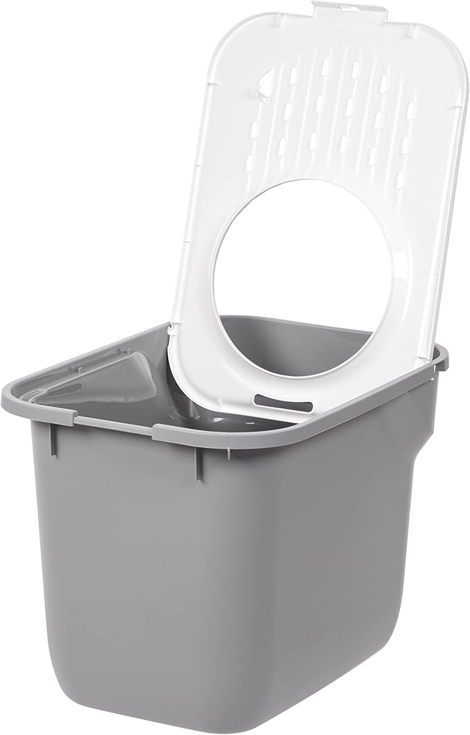 IRIS USA Square Top Entry Cat Litter Box, Kitty Litter Pan with Litter Particle Catching Cover and Privacy Walls, Gray/White (Pack of 4)