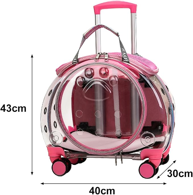Cat Carrier with Wheels,Transparent Bubble Cat Carrier Pet Trolley Case Pet Backpack for Kitty Small Dog[Clear Ventilation Holes Silent Wheels] Pet Carrier for Hiking Travel Fast Arroval from USA Ora