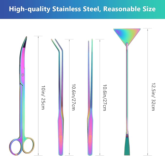 Catcan 4 in 1 Quarium Aquascape Tools Kits, Fish Tank Plant Tools Tweezers | Anti-Rust Stainless Steel, Aquatic Plant Aquascaping Tweezers, Scissors, Spatula for Aquarium Tank Cleaning