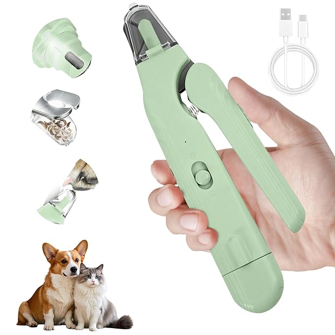 2-in-1 Dog Nail Clippers & Dog Nail Grinder with 2 LED Lights, Ultra-Quiet, Multiple Grinding Methods, USB Rechargeable and Splash Guard for Small, Medium, and Large Dogs & Cats (Green)