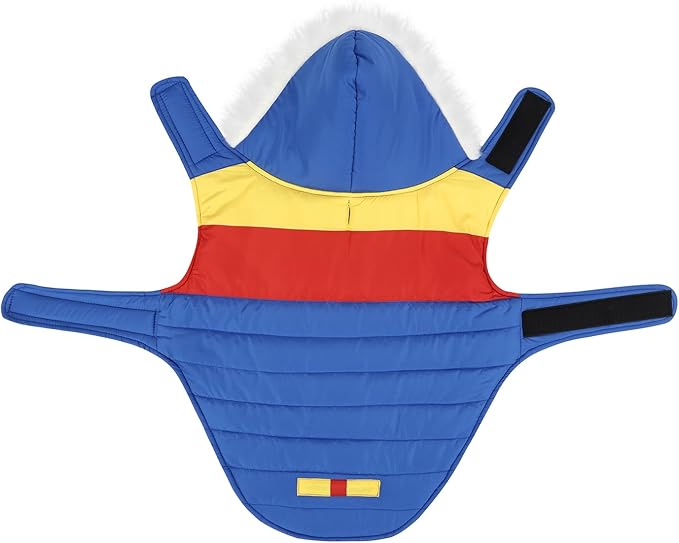HDE Dog Puffer Jacket Fleece Lined Warm Dog Parka Winter Coat with Harness Hole 90s Colorblock - M