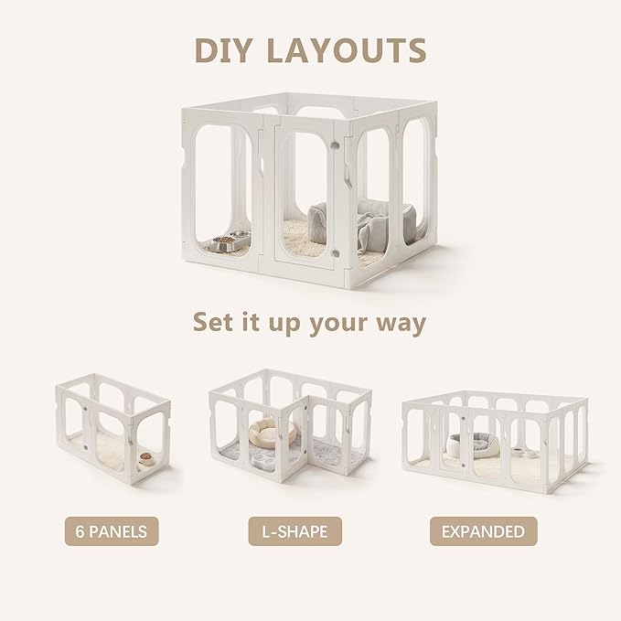 Acrylic Clear Dog Playpen Indoor with Door, 26'' H Transparent Dog Play Pen for Small Dogs, No-Connector Modular Puppy Playpen with Integrated Suction Cups Base, 8 Panels, White