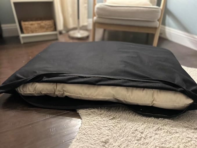 Natural Cotton Canvas Dog Bed – Raw Cotton Filled Pet Cushion Insert, Breathable Eco-Friendly Dog Mattress, Durable Washable Cover with Zipper (Black, Medium 42"x29"x4")