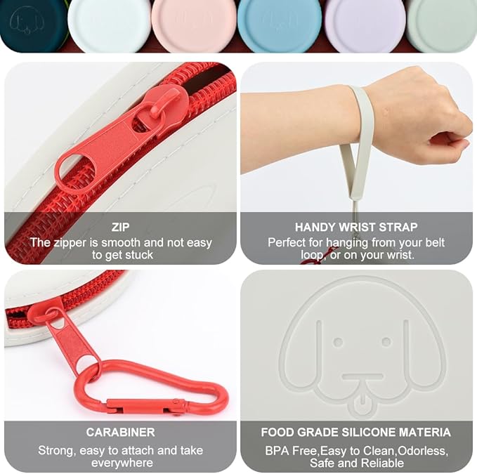 WALLFID Silicone Dog Treat Pouch Small Bag,with Pet Training Clicker,Walking Bag for Dog and Cat, Pocket Size, Easy to Clean, Odorless, Zipper Design,Moisture-Proof,Travel Walking Bag.(Pink)