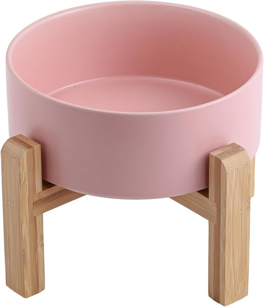 Pink Raised/Elevated Ceramic Dog Bowl for Small Medium Sized Breeds,Dog Food Water Bowl with Stand,6 in Non Slip Heavy Pet Feeding Dish 3.6 Cups/ 850 ml /28 OZ