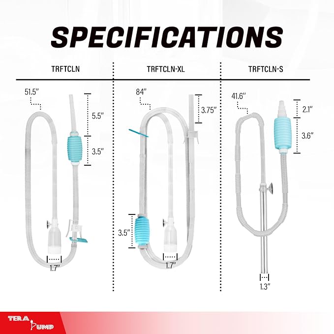 TERA PUMP 3-in-1 Aquarium Siphon Pump Bundle Fish Tank Gravel Vacuum | Nano, Standard & Large Tanks, Manual Water Changer, Gravel Filter, Long Hose