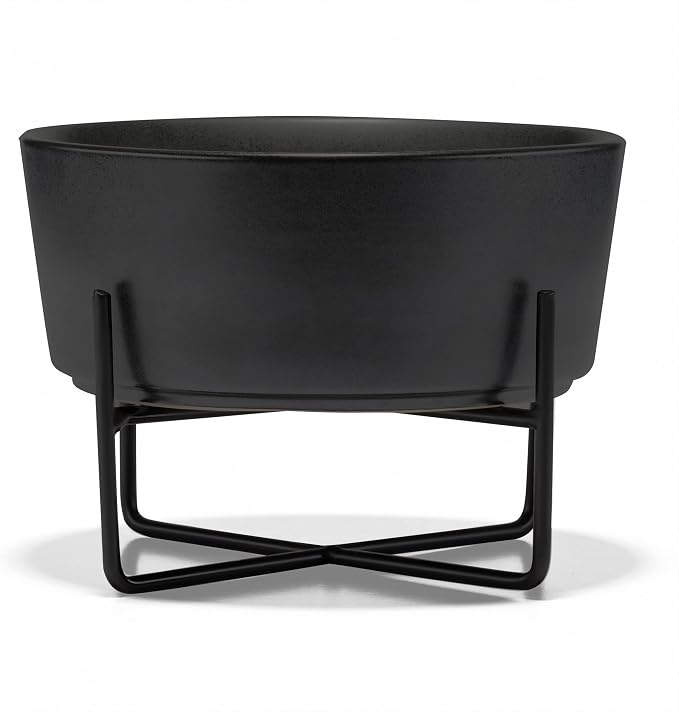 Waggo Simple Solid Dog Bowl and Dog Bowl Stand - Single Iron Stand with Single Ceramic Feeder or Water Bowl (Matte Black, Medium)