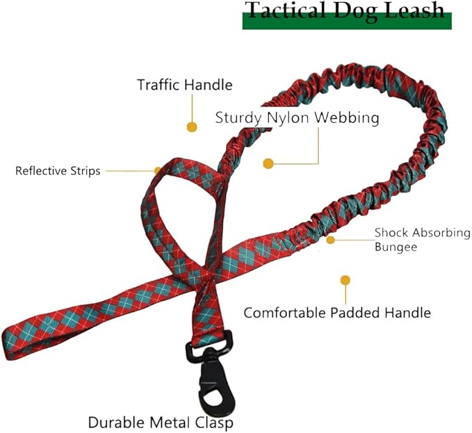 Christmas Tactical Dog Collar and Leash Set Adjustable Nylon Collar Dog Training Collar Leash Set with Control Handleand （Christmas Green L