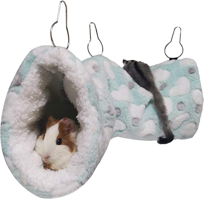 LEFTSTARER Guinea Pig Accessories Tunnel Sugar Glider Cage Accessories Hamster Rat Toys Ferret Hammock Hanging Tunnel for Small Animals （Heart-Green）
