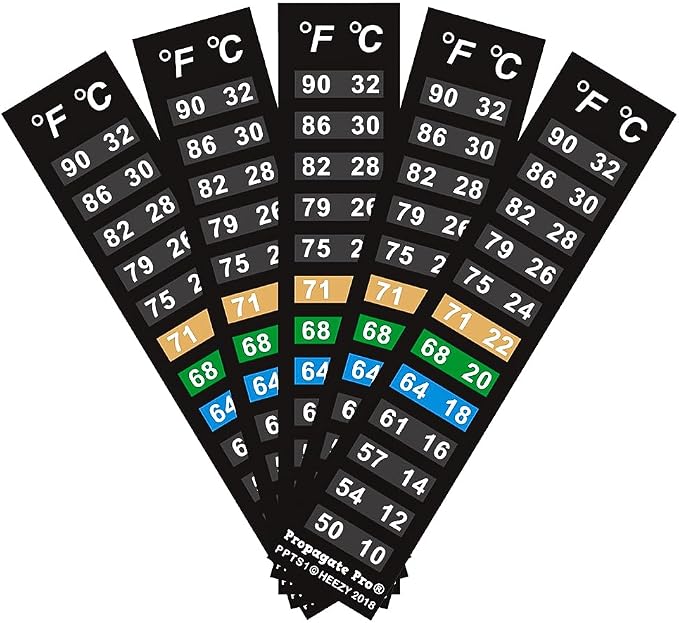 Stick On Thermometer Strip, 50-90F, 10-32C, Vertical, 5-Pack | For Fish Tanks, Aquarium Thermometer, Kombucha, Beer and Wine Fermentation, Vertical Temp Strips, Color-Changing Display