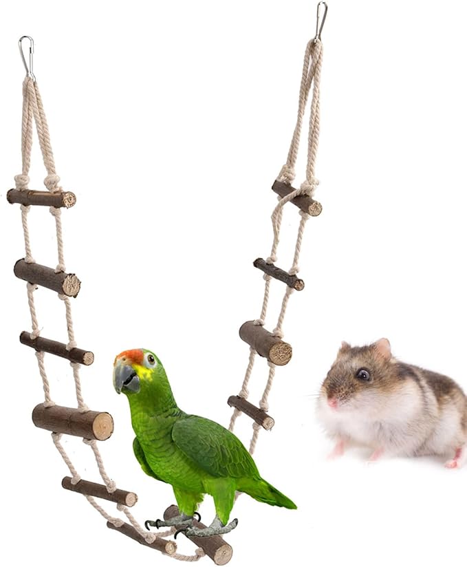 Pet Hamster Climbing Ladder Toys, Squirrel Suspension Rope Bridge Parrot Nature Wood Long Climbing Ladders for Squirrel Hamster Sugar Gliders