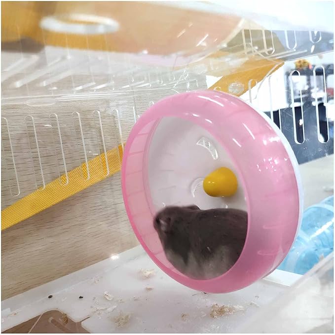 WishLotus Hamster Running Wheel, Silent Jogging Exercise Toy Hamsters Cage Accessory for Drawf Hamster Golden Silk Shih Tzu Bear (Pink)