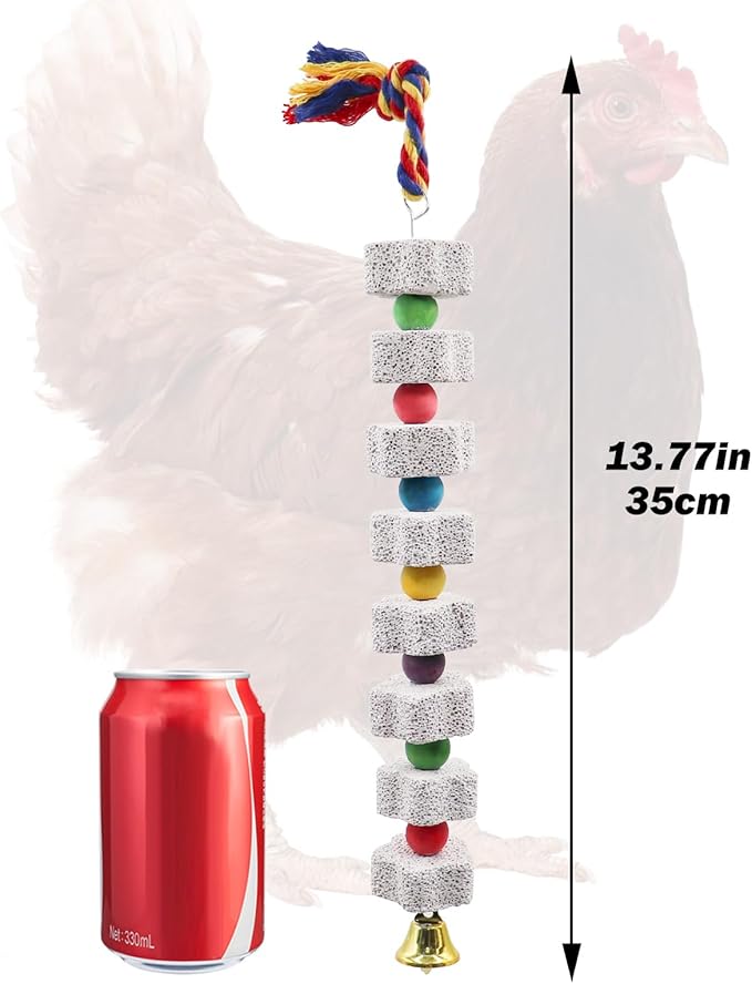 2 Pack Mineral Block Chew Toys for Chicken, Chicken Toys with Colorful Beads and a Bell, Chicken Coop Accessories, Beak Grinding Stone for Chicken, Hens, Geese, Ducks, Turkeys, Poultry