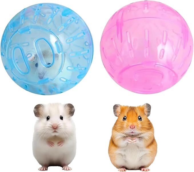 2Pcs 3.94 Inch Rotundity Hamster Balls, Breathable and Sturdy Dwarf Hamster Exercise Balls Running Wheel Gerbil Toys, Small Animals, Portable Small Pet Supplies (Blue and Pink)