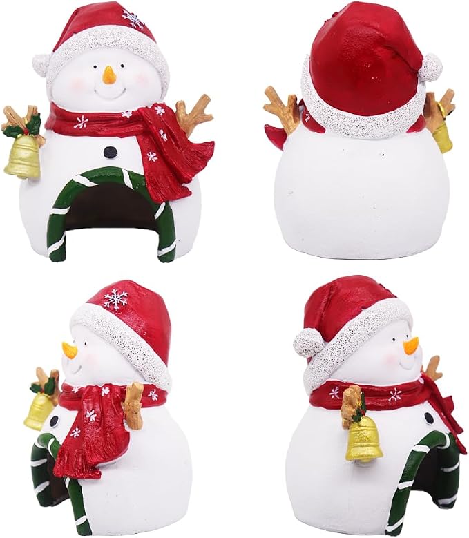 Ulifery Christmas Ornament Snowman Aquarium Decorations for Betta Hiding in 5-30 Gallon Fish Tank, White and Red