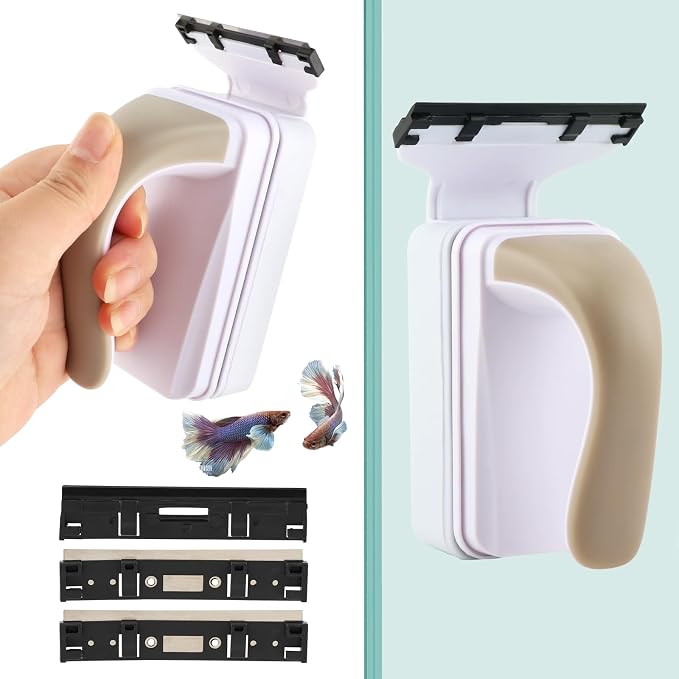 Aquarium Strong Magnetic Glass Cleaner Brush, Fish Tank Glass Scrubber Algae Scraper Comfortable Grip Handle with 2 Detachable Scrapers Mag Float Scrubber for 0.32 Inch Tanks(M)
