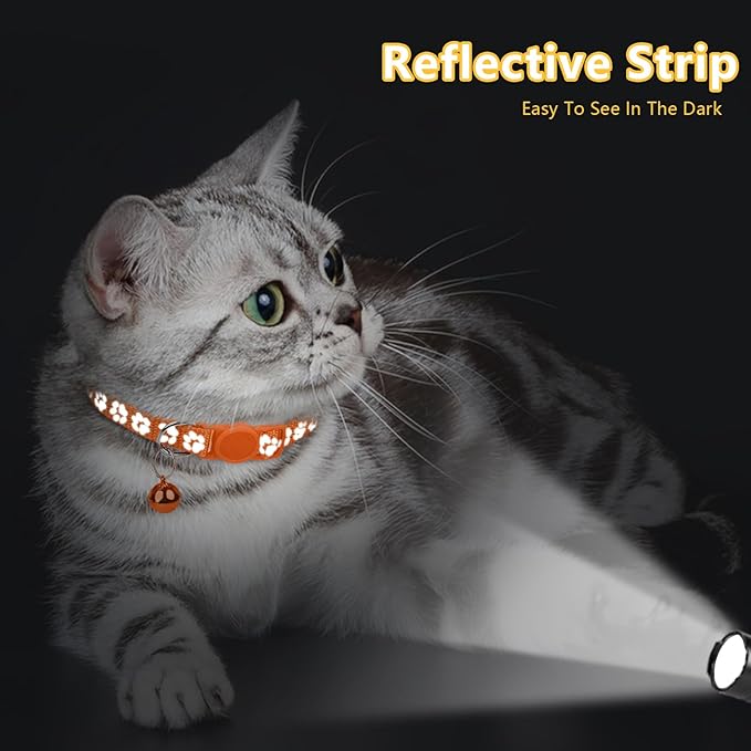 Taglory Reflective Cat Collar Breakaway with Bell, High Visibility Night Strip, Lightweight Adjustable Nylon Collar for Boy Girl Cats, 2 Pack, 7.5-12.5 Inch, Orange