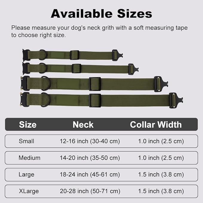 Personalized Tactical Dog Collar with Name and Phone Number, Heavy Duty Nylon Military Dog Collar with Strong Metal Buckle for Medium and Large Dogs