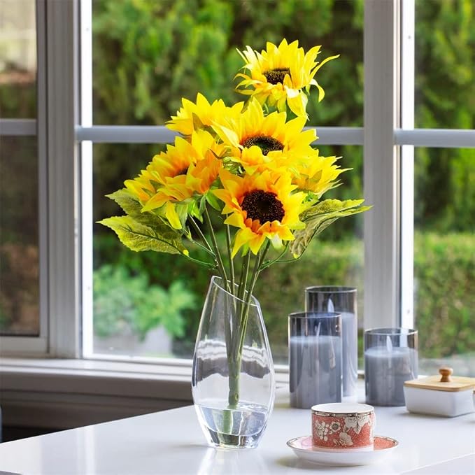 Unique Angled Rim Clear Glass Vase 6.0" W 10.0" H, Decorative Flower Vase for Home Decor Indoor, Wedding Centerpiece Event (1 Piece)
