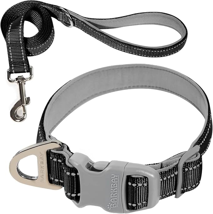 Dog Collar for Medium Small Large Dogs Reflective with Leash,Collar and Leash for Dogs,Soft Neoprene Padded 2 Pack(Black,XS)