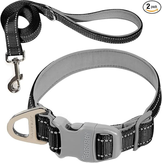 Dog Collar for Medium Small Large Dogs Reflective with Leash,Collar and Leash for Dogs,Soft Neoprene Padded 2 Pack(Black,S)
