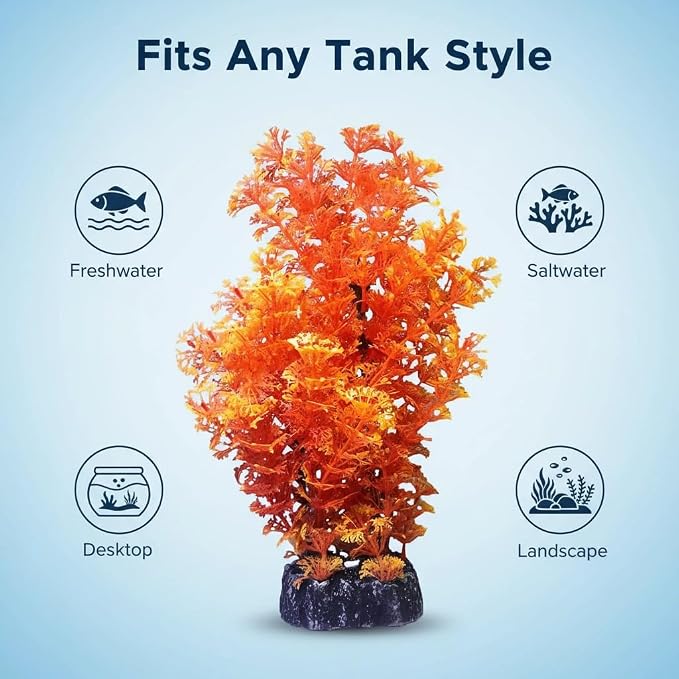 Mipukbay Orange Aquarium Plants - Artificial Plastic Fish Tank Decor, Realistic Ornament Safe for Fish & Shrimp, Low-Maintenance Aquascaping Plants for Freshwater/Saltwater Tank Landscaping