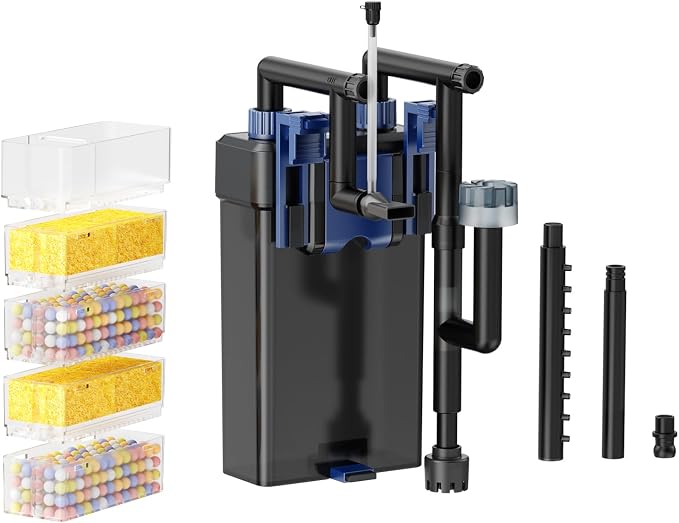 Hang-On-Back Aquarium Filter (8W, 14-26 Gal) | Quiet Fish Tank Filter，4-Stage Filtration，USB Powered，Anti-Dry Burn Motor，Adjustable Flow，Oil Skimmer