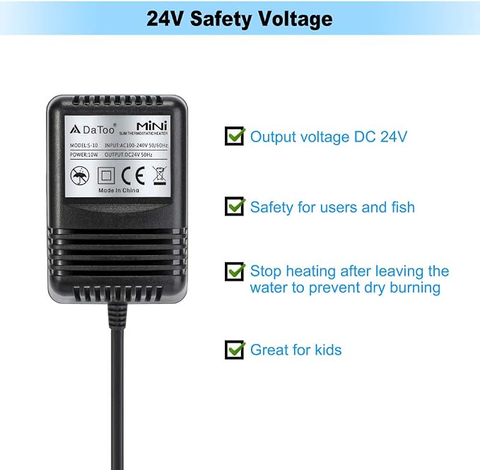 DaToo 10 Watt Small Aquarium Heater Mini Betta Flat Fish Tank Heater for 1 Gallon 1.5 Gallon