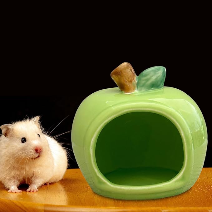 Ceramic Hamster House Cartoon Pet House Decor Furniture Hamster Nest Habitat for Chinchilla All Season Dwarf Ferret, Green