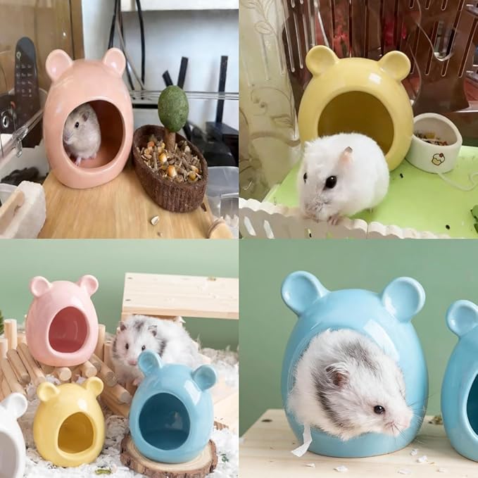 Ceramic Hamster Hideout Cute Guinea Pig House Summer Cool Bed for Ferrets Hedgehog Sugar Glider Cage Accessories (Blue)