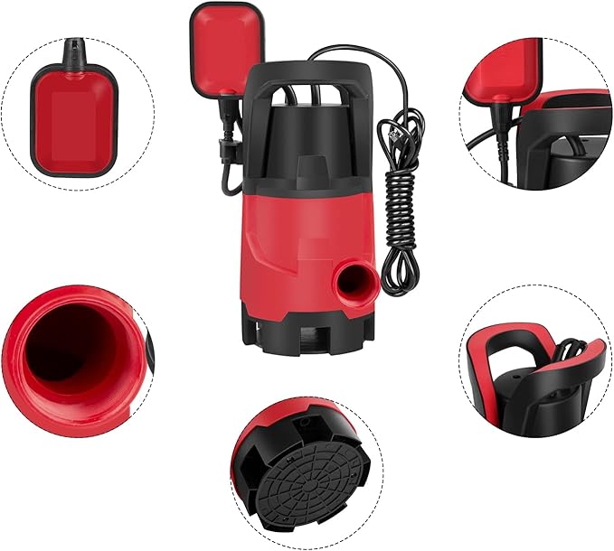 Sump Pump,1HP Submersible Electric Water Pump with 3700GPH Automatic Float Switch for Pool Draining Hot Tub Flood Drain and Irrigation Red