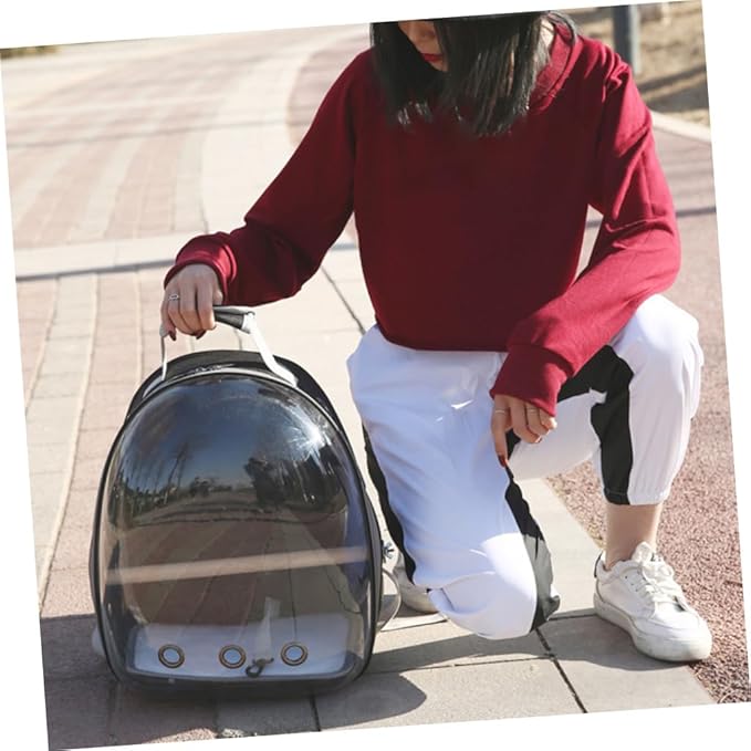Yardwe Portable Parrot Backpack Carrier Breathable Pet Travel Bag with Transparent Window and Wooden Stand Bar for Outdoor Use Black for Birds and Pets