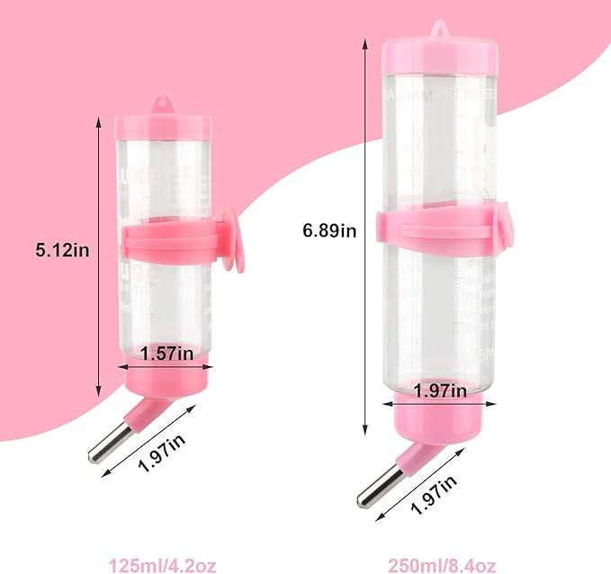 Hypeety Hamster Water Bottle Guinea Pig Water Bottle Hamster Water Dispenser No Drip Water Feeder Bottle for Syrian Dwarf Hamster Gerbils Guinea Pig 125ML (4.4 oz) 1Pcs Random Color
