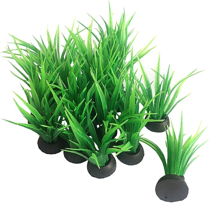 Aquarium Plant Fish Tank Decoration 20 Pieces Small/1" Tall Plastic Artificial Plant Goldfish Hidden Mini Grass Set (Green-B)