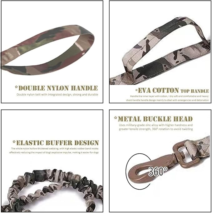 Xqpetlihai Tactical Dog Collar and Leash Set Adjustable Military Nylon Dog Collar with Control Handle and Heavy Duty Metal Buckle for Large Dogs（Camo XXL
