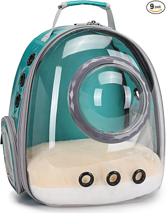 Bubble Cat Carrier Backpack Transparent Pet Carrier Backpack for Small Puppy and Bunny (Green, Backpack)