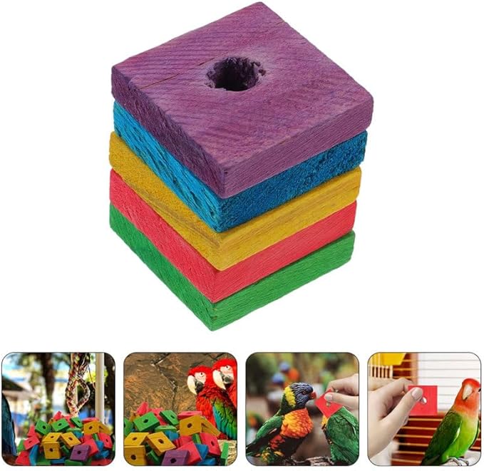 SUPVOX Parrot Toys 50 Pcs Natural Wooden Blocks for Chewing and Foraging Interactive Bird Toy Stress Relief 1.18X1.18X0.19 Inch