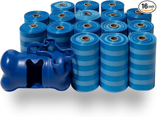 Best Pet Supplies Dog Poop Bags for Waste Refuse Cleanup, Doggy Roll Replacements for Outdoor Puppy Walking and Travel, Leak Proof and Tear Resistant, Thick Plastic - Blue Strips, 240 Bags