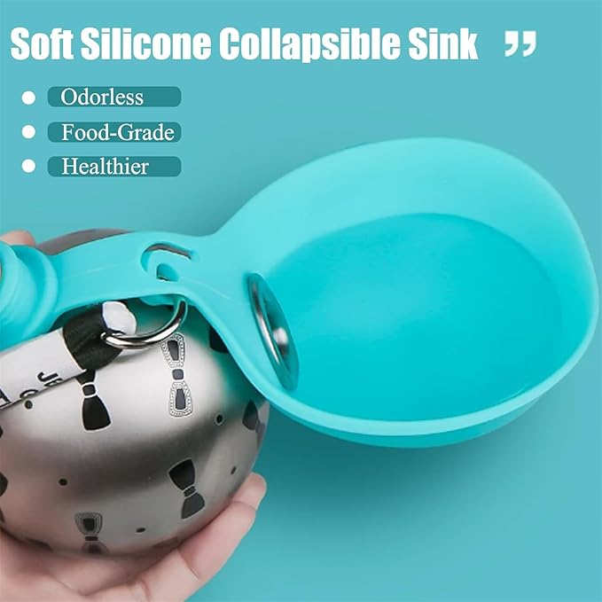 Gulpup the 2-in-1 Dog Water Bottle & Bowl, Portable Dog Water Bottle & Bowl, Leak-Proof, Compact & Foldable Pet Water Bottle with Silicone Bowl, 10oz for Walking & Travel - Stainless Steel (Pink+Blue)
