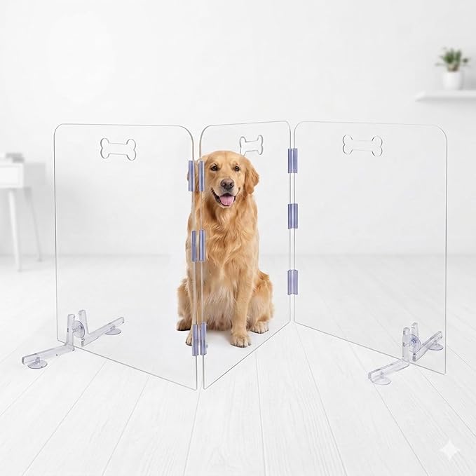 31.5" Tall Clear Acrylic Dog Playpen, 3-Panel Freestanding Transparent Pet Gate for Indoor Doorways, Foldable Puppy Fence Barrier with Support Feet & Handles(3-Panel Tall)