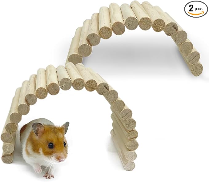 PIVBY 2PCS Wooden Hamster Ladder Bridge, Flexible Wood Tunnel Hide, Hamster Chew Toys for Small Animals Guinea Pig, Rat, Chinchilla, Gerbil, Mice, Mouse (Natural)