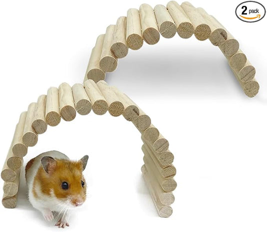 PIVBY 2PCS Wooden Hamster Ladder Bridge, Flexible Wood Tunnel Hide, Hamster Chew Toys for Small Animals Guinea Pig, Rat, Chinchilla, Gerbil, Mice, Mouse (Natural)