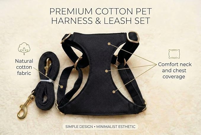AetruffyPet 100% Cotton Dog Harness and Leash Set – Soft Breathable Vest for Small Dogs, Adjustable No-Choke Design, Lightweight Walking Set (XS/S/M) (Pink, XS)