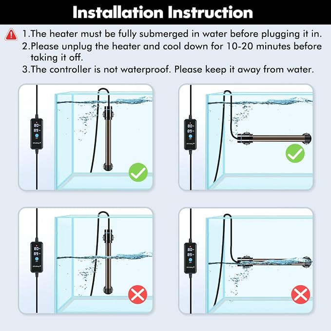 Orlushy Submersible Aquarium Heater, Fish Tank Heater with Free Thermometer for Freshwater and Saltwater Tank