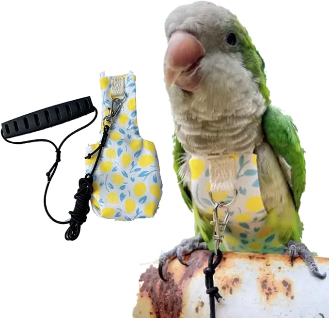 Bird Diaper Harness Flight Suit Clothes, Parrot Flight Suit with Leash, Bird Flying Clothes with Rope and Handle for Outdoor Activities Training (Yellow with Leash,Small)