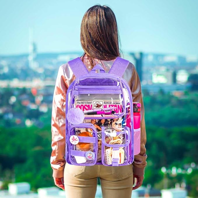 CCJPX 3Pcs Clear Backpack for Girls, School Transparent Bookbag, Heavy Duty See Through Backpacks for Teens Elementary