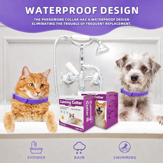 Calming Collar for Cats with Pheromone Technology, Waterproof, Lasts up to 4 Weeks, Fits Cats, Purple, 15 Inch Length