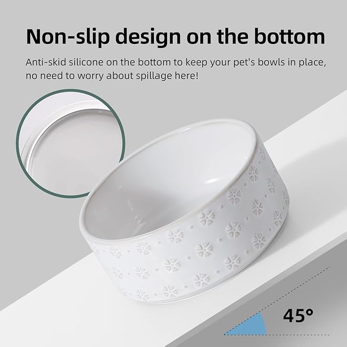 Havniva 7.3" Elevated Dog Bowls Ceramic Raised Dog Bowl with Non-Slip Stand (Acacia Wood) Weighted Dog Food & Water Bowl for Medium Breed Dogs - 5 Cups 41 oz