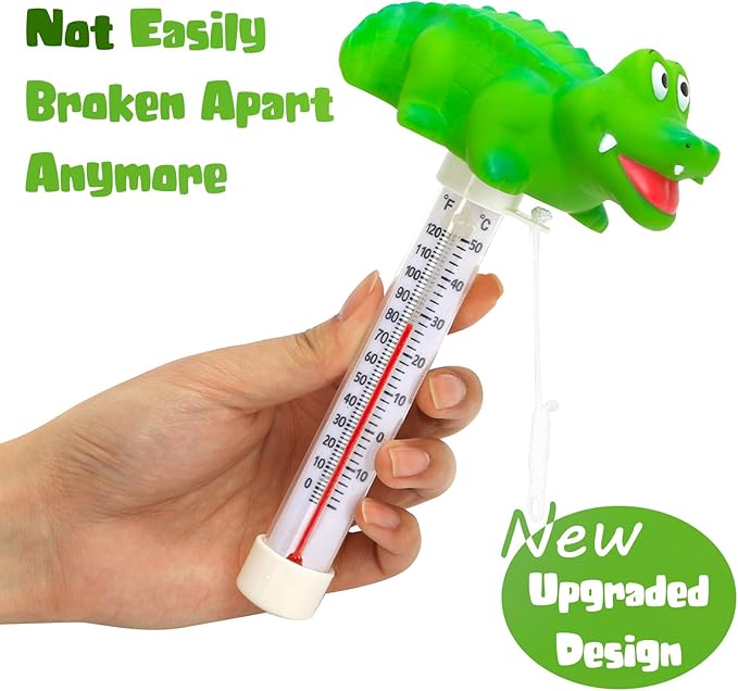 XY-WQ Alligator Floating Pool Thermometer with String, Easy-Read | Large size easy-read scale and included string for swimming pools, spas, hot tubs and ponds.