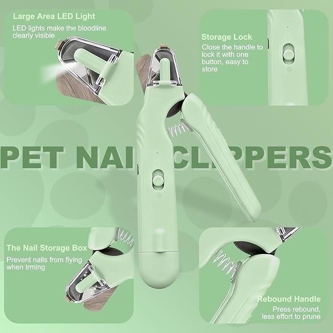 2-in-1 Dog Nail Clippers & Dog Nail Grinder with 2 LED Lights, Ultra-Quiet, Multiple Grinding Methods, USB Rechargeable and Splash Guard for Small, Medium, and Large Dogs & Cats (Green)